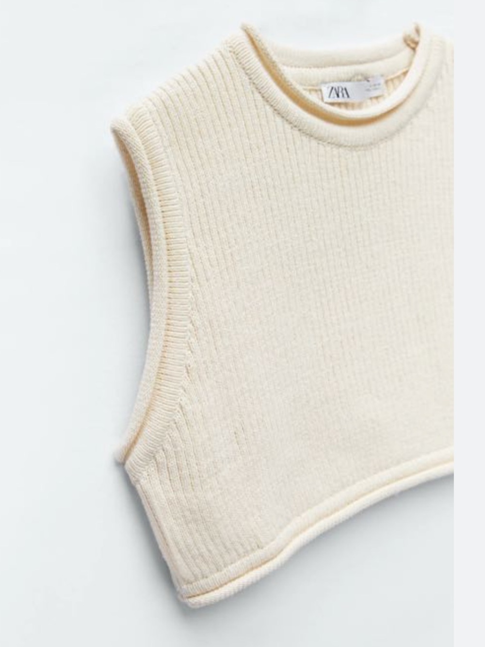 Zara Cream Ribbed Sleeveless Crop Top - Picture 2 of 3